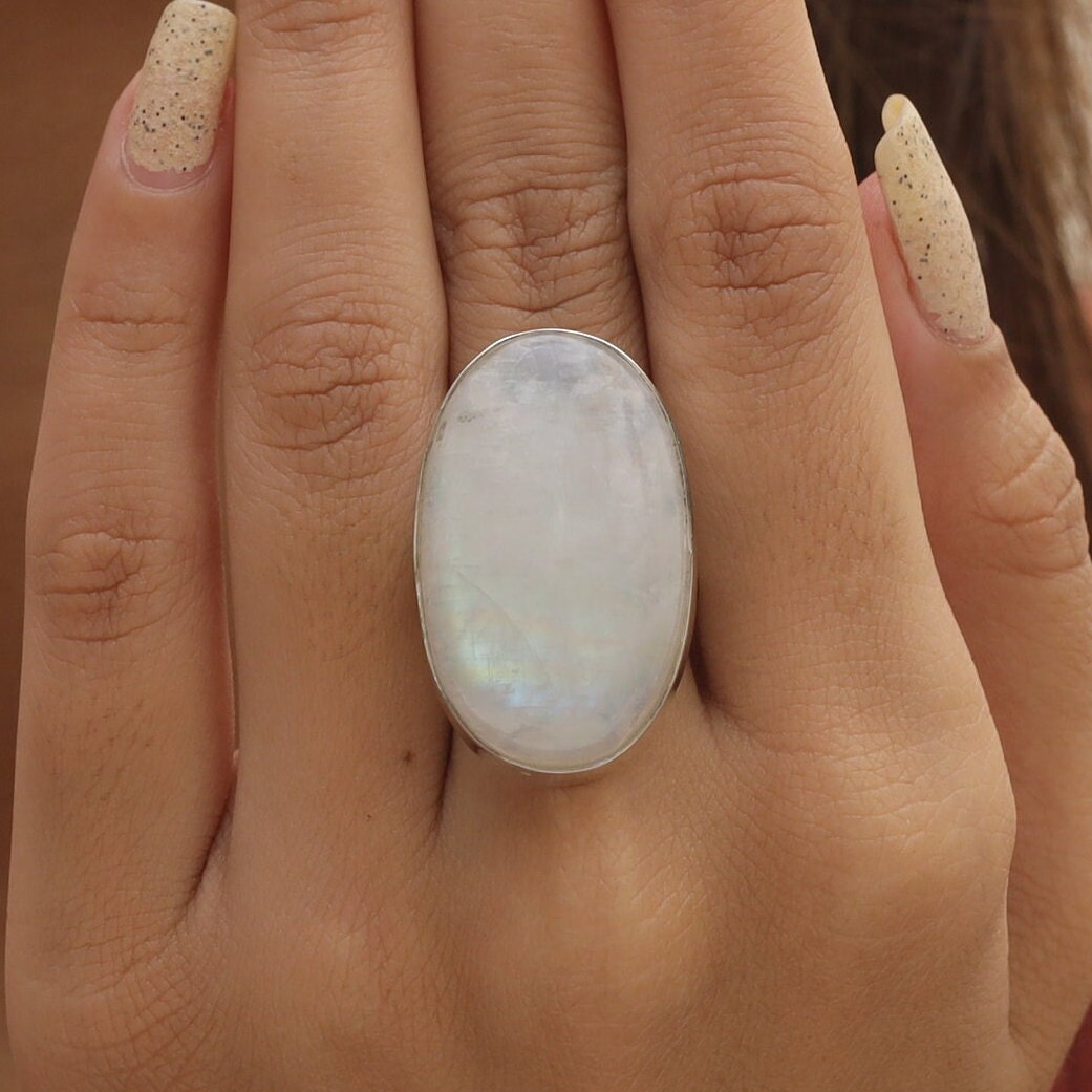 Rainbow Moonstone Sterling Silver Ring