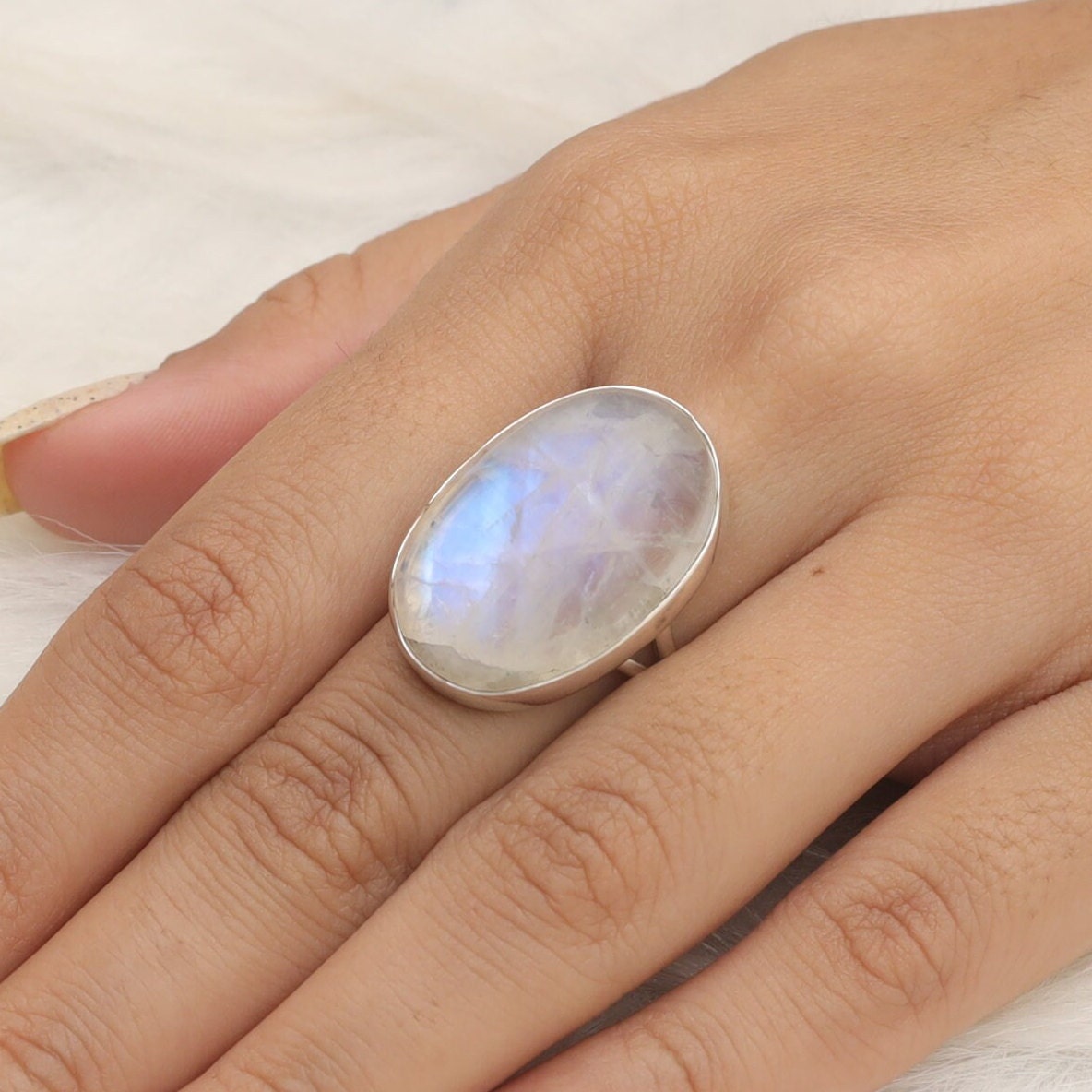 Rainbow Moonstone Sterling Silver Ring