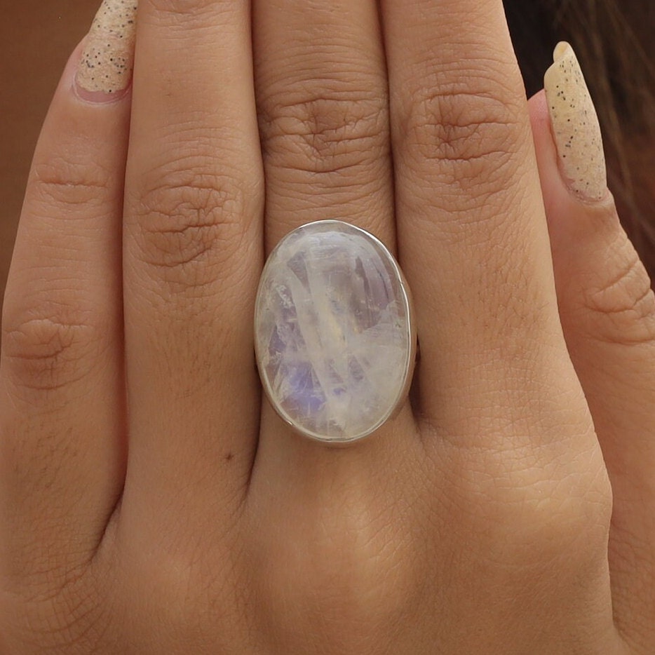 Rainbow Moonstone Sterling Silver Ring