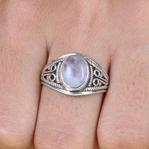 Rainbow Moonstone Sterling Silver Ring