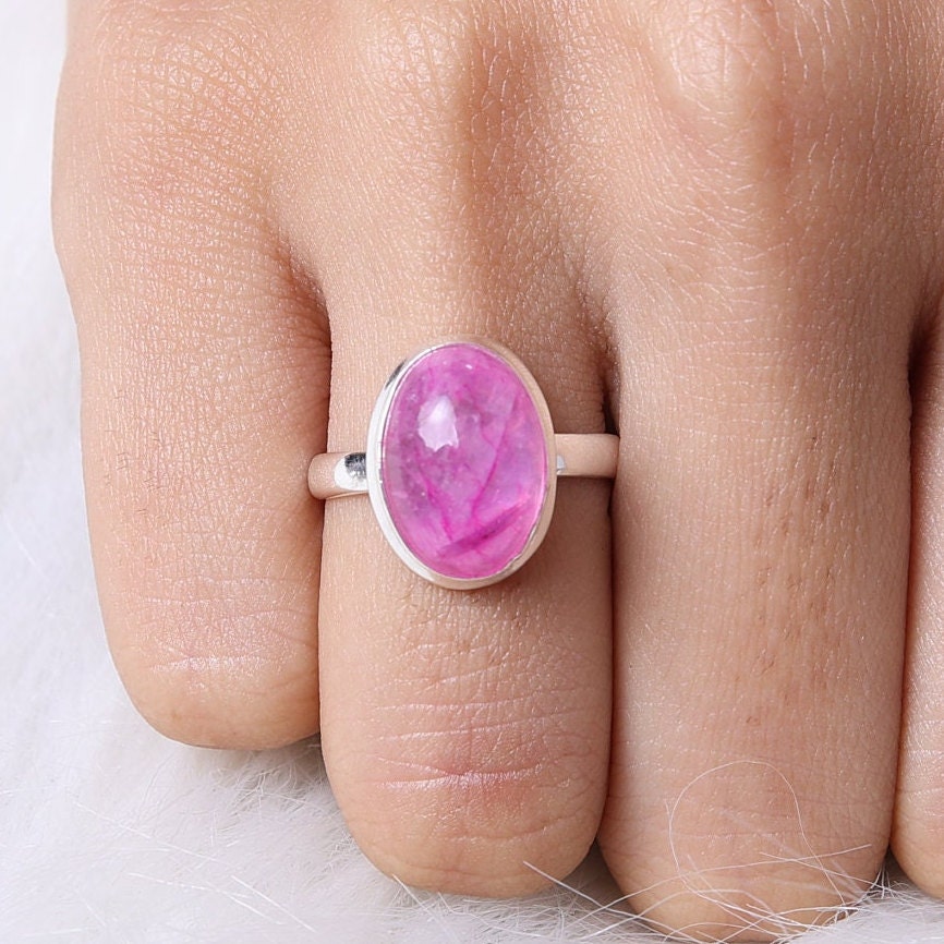 Pink Rainbow Moonstone Sterling Silver Ring