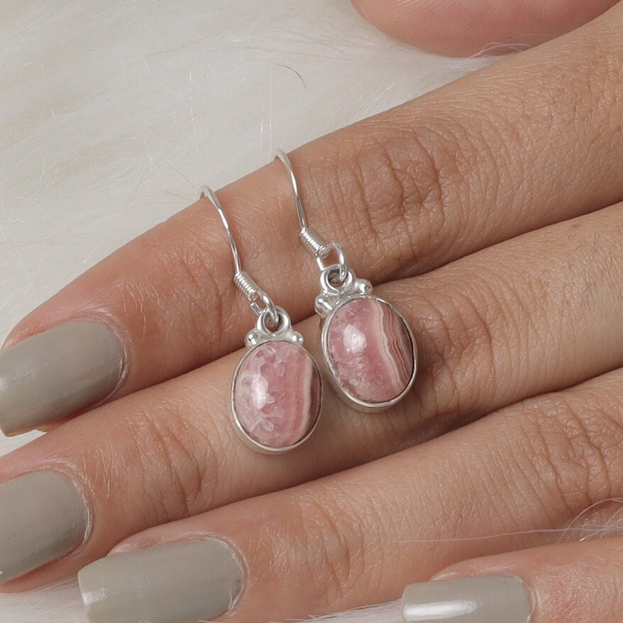 Rhodochrosite Sterling Silver Earrings