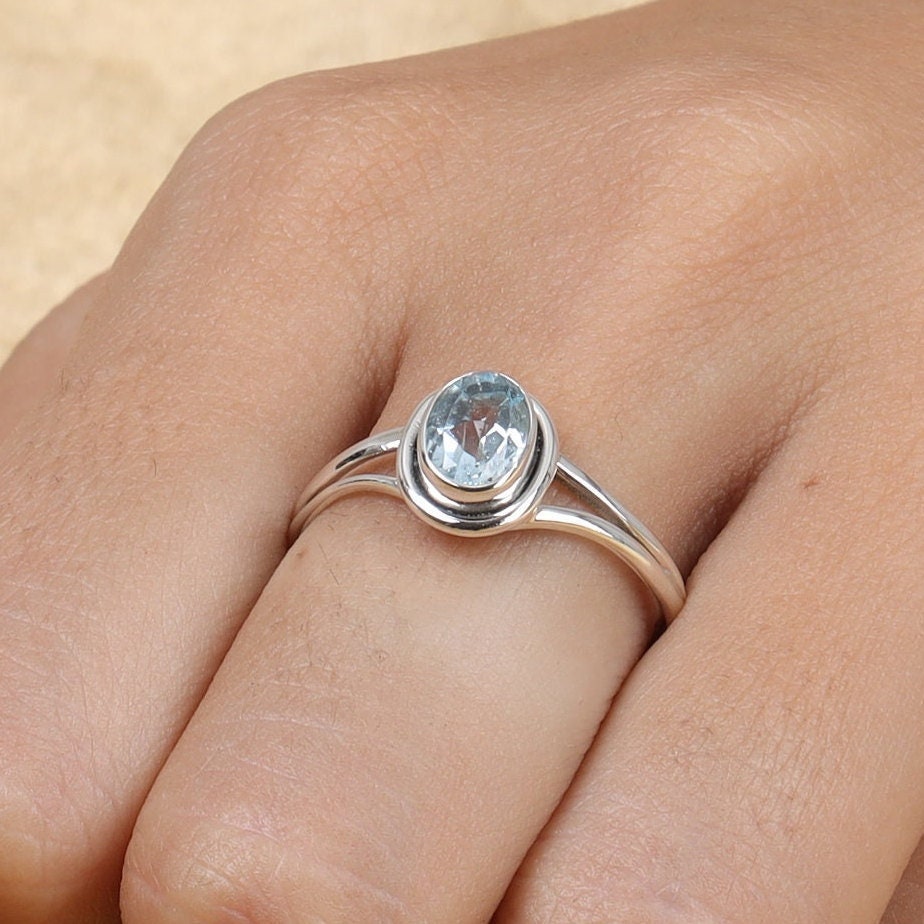 Aquamarine Ring, 925 Sterling Silver Ring, Blue Gemstone Ring, March Birthstone Ring, Engagement Ring Promise Ring, Women Ring, Gift for Her