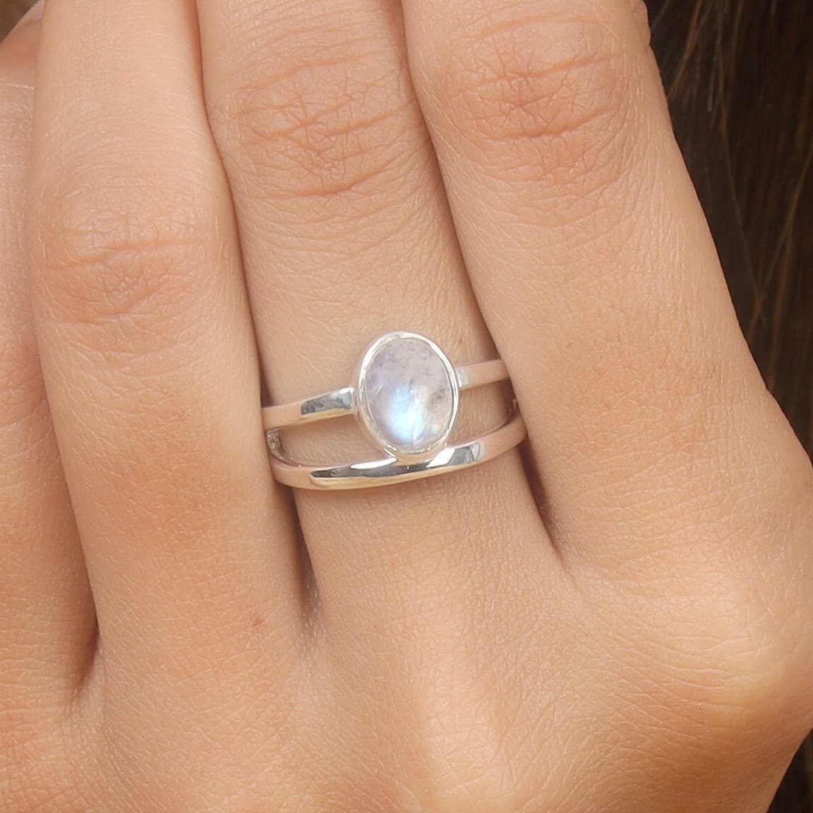 Rainbow Moonstone Sterling Silver Ring