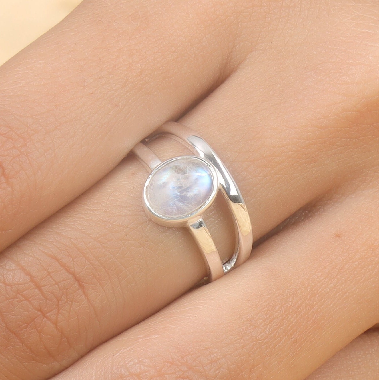 Rainbow Moonstone Sterling Silver Ring