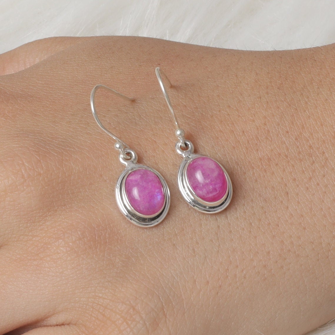 Pink Rainbow Moonstone Sterling Silver Earrings