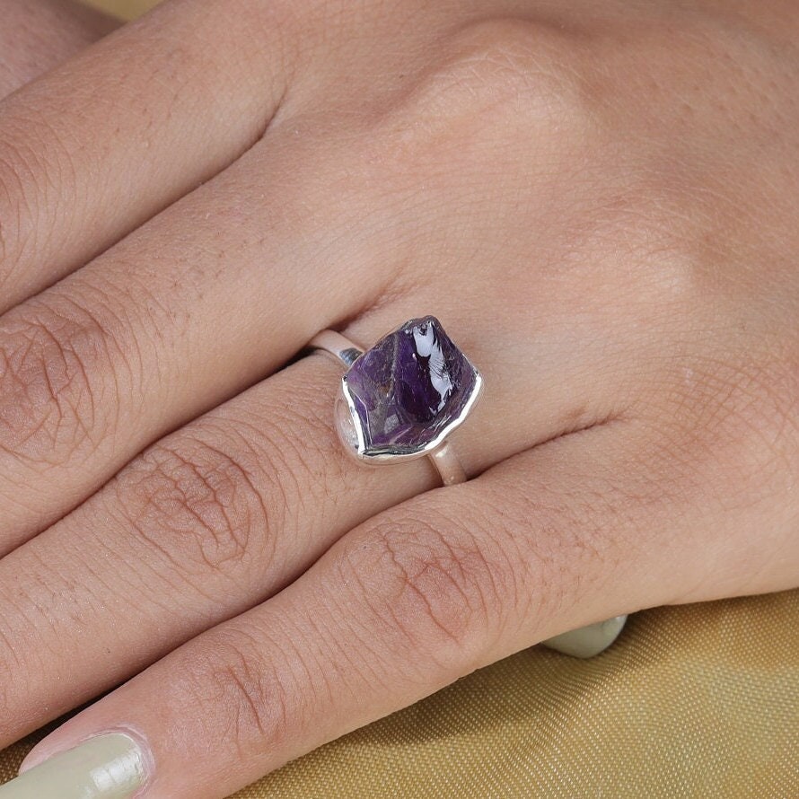 Raw Amethyst Sterling Silver Ring