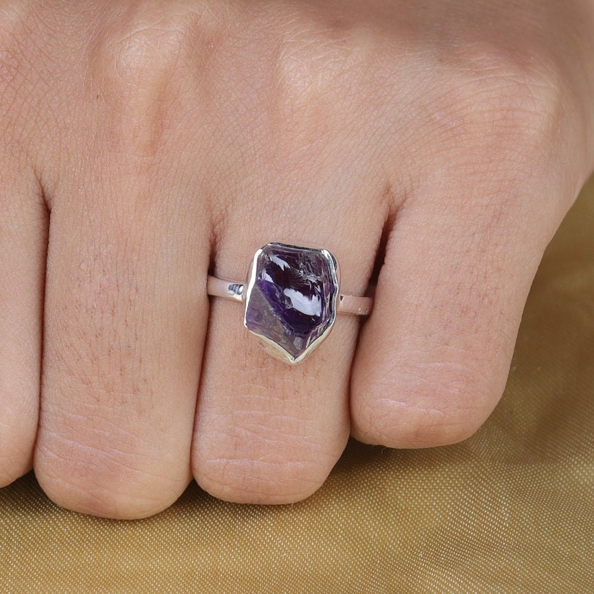 Raw Amethyst Sterling Silver Ring