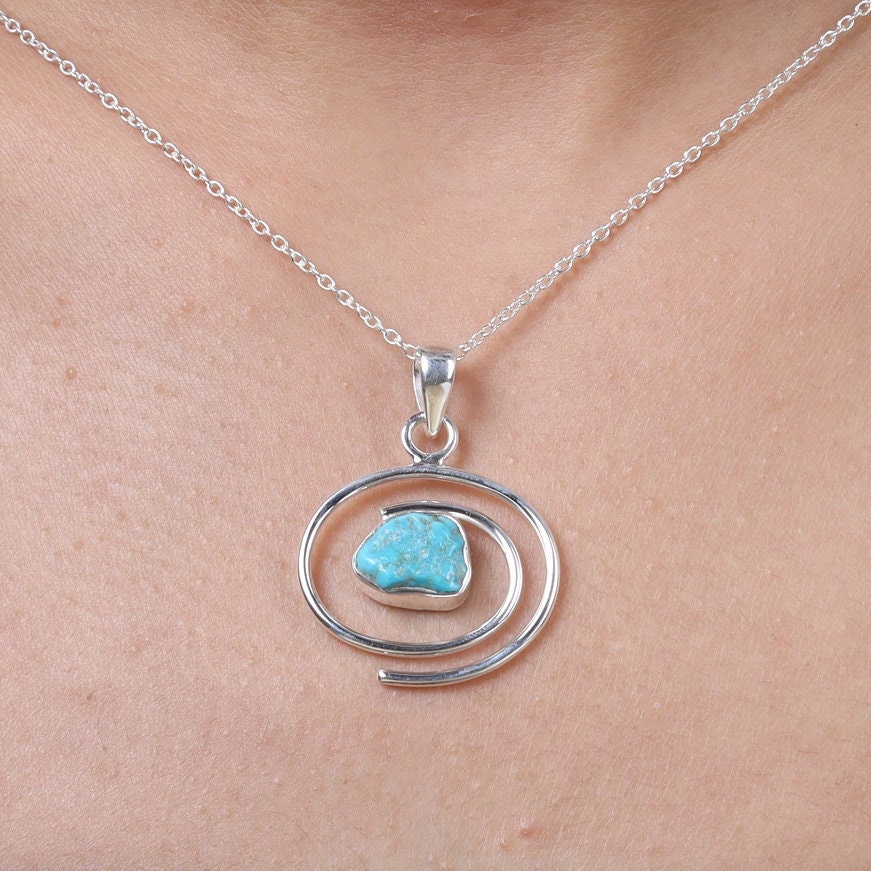 Raw Arizona Turquoise Sterling Silver Pendant