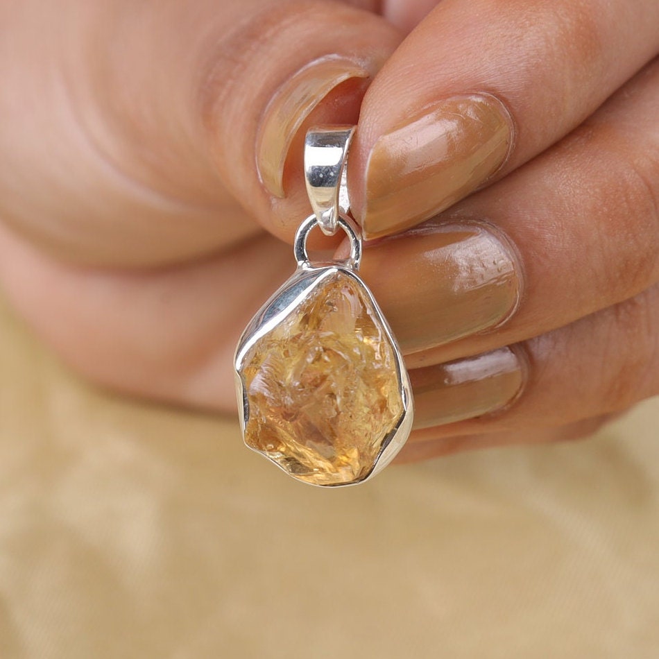 Raw Citrine Sterling Silver Pendant