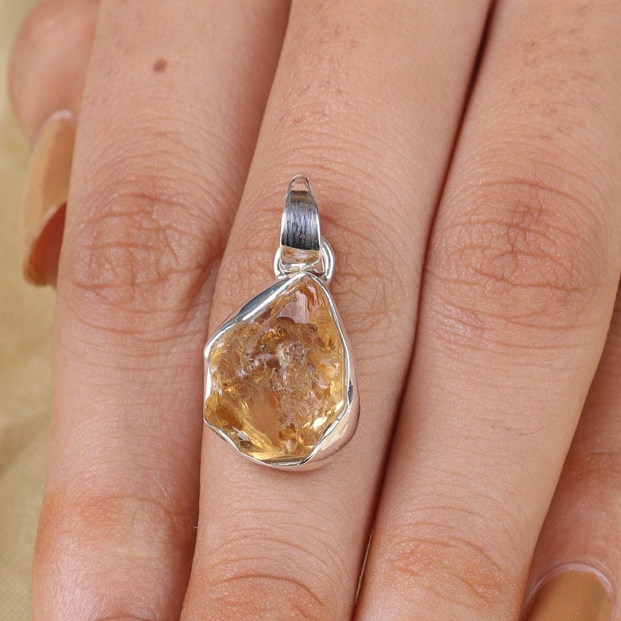 Raw Citrine Sterling Silver Pendant