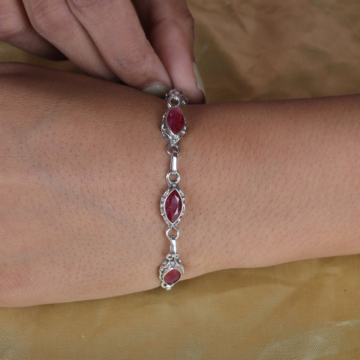 Ruby Sterling Silver Bracelet