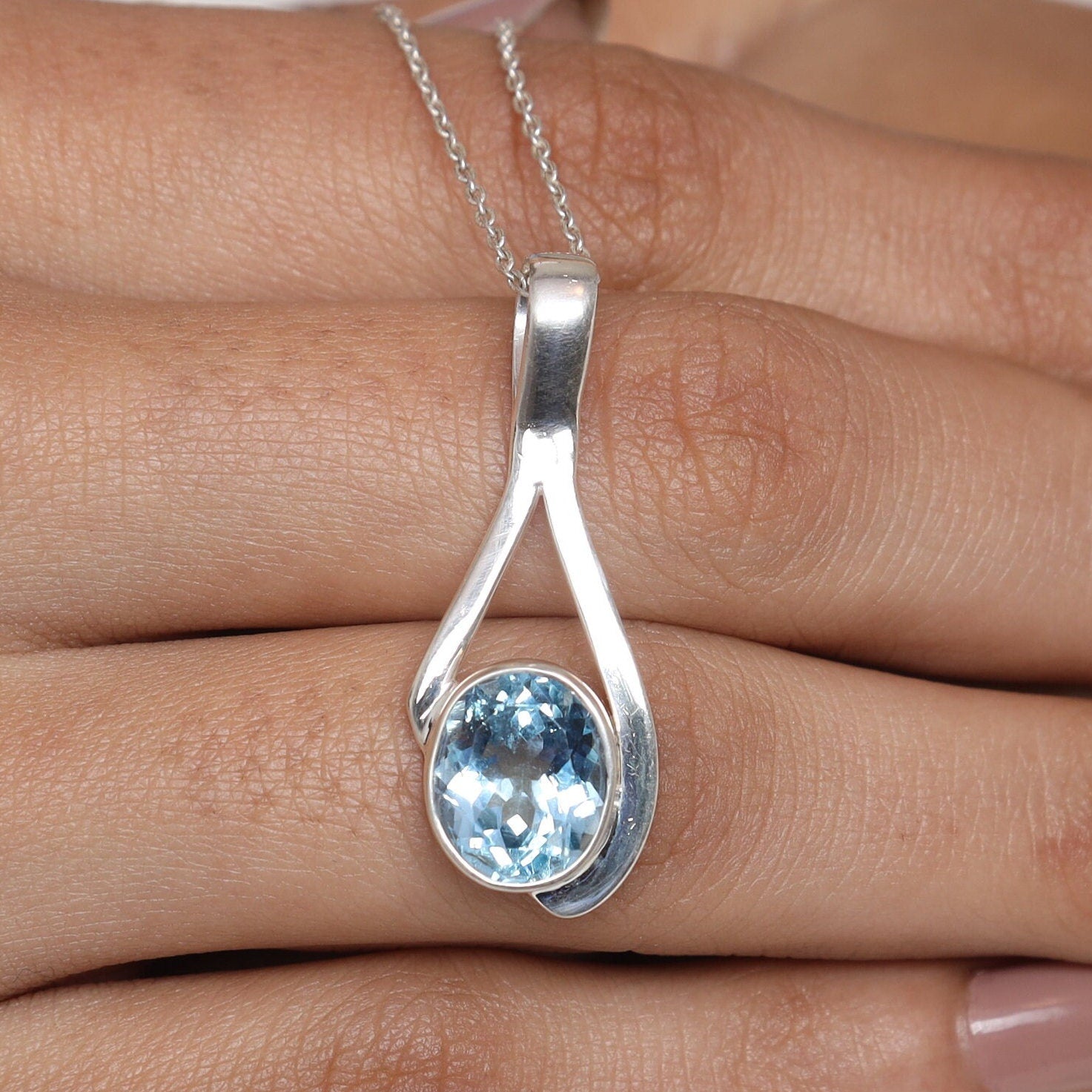 Blue Topaz Sterling Silver Pendant