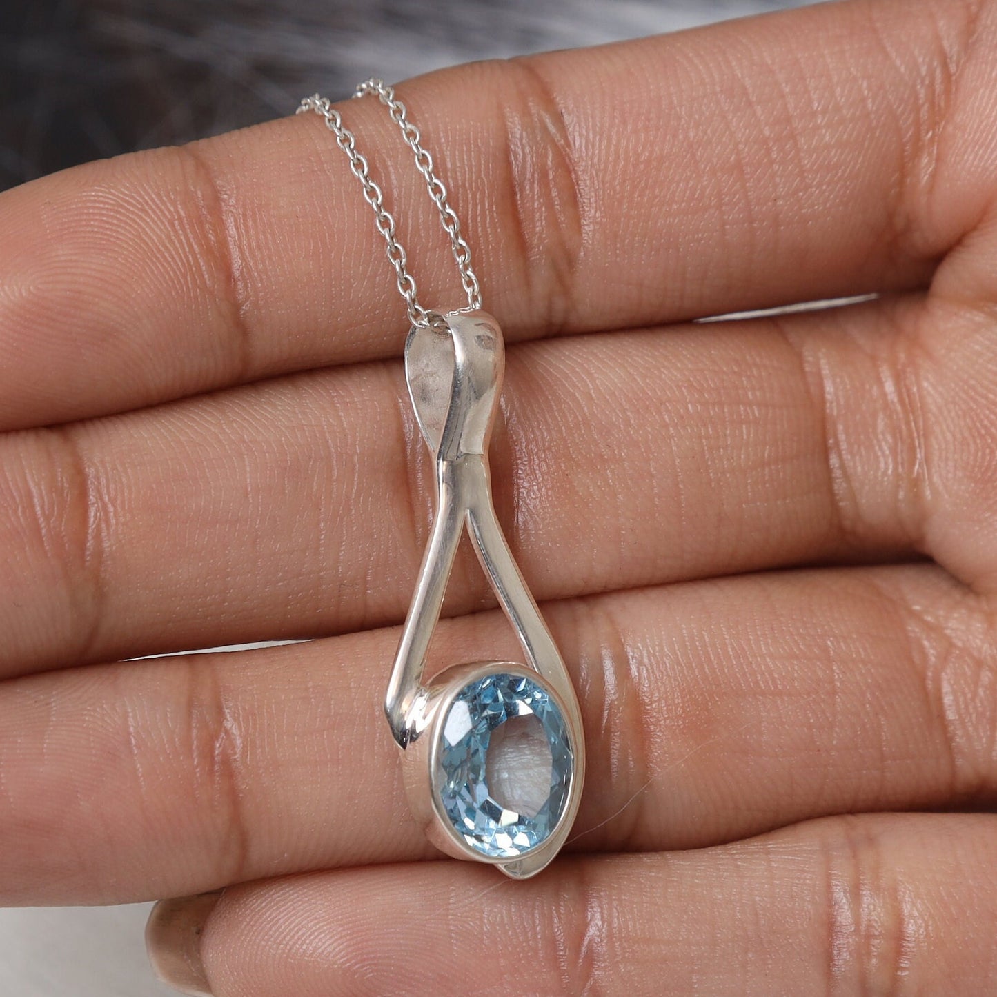 Blue Topaz Sterling Silver Pendant