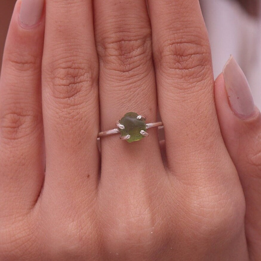 Raw Peridot Sterling Silver Ring