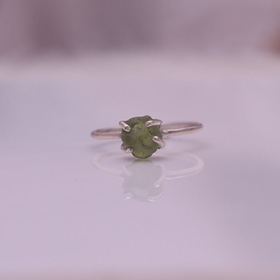 Raw Peridot Sterling Silver Ring