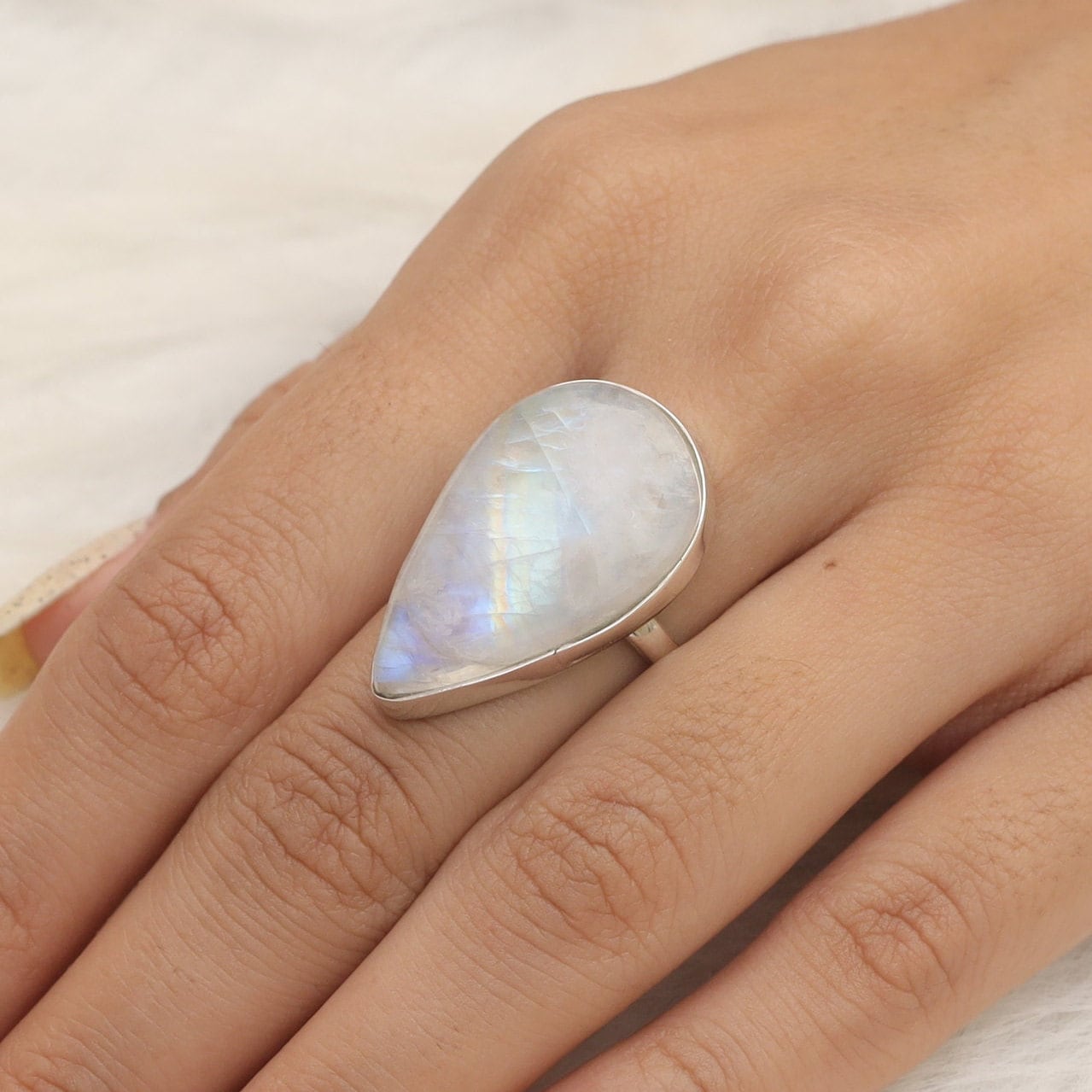 Rainbow Moonstone Sterling Silver Ring