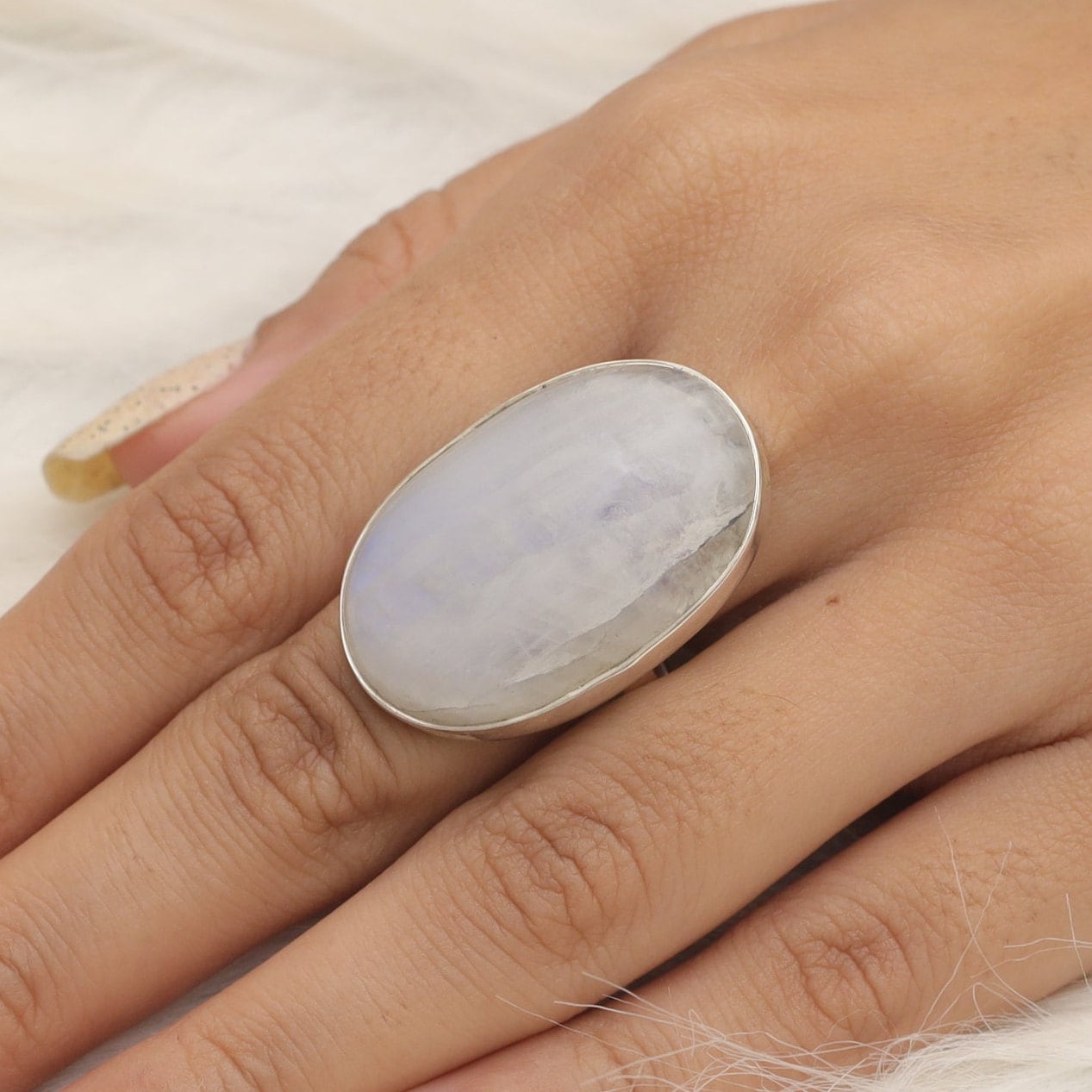 Rainbow Moonstone Sterling Silver Ring