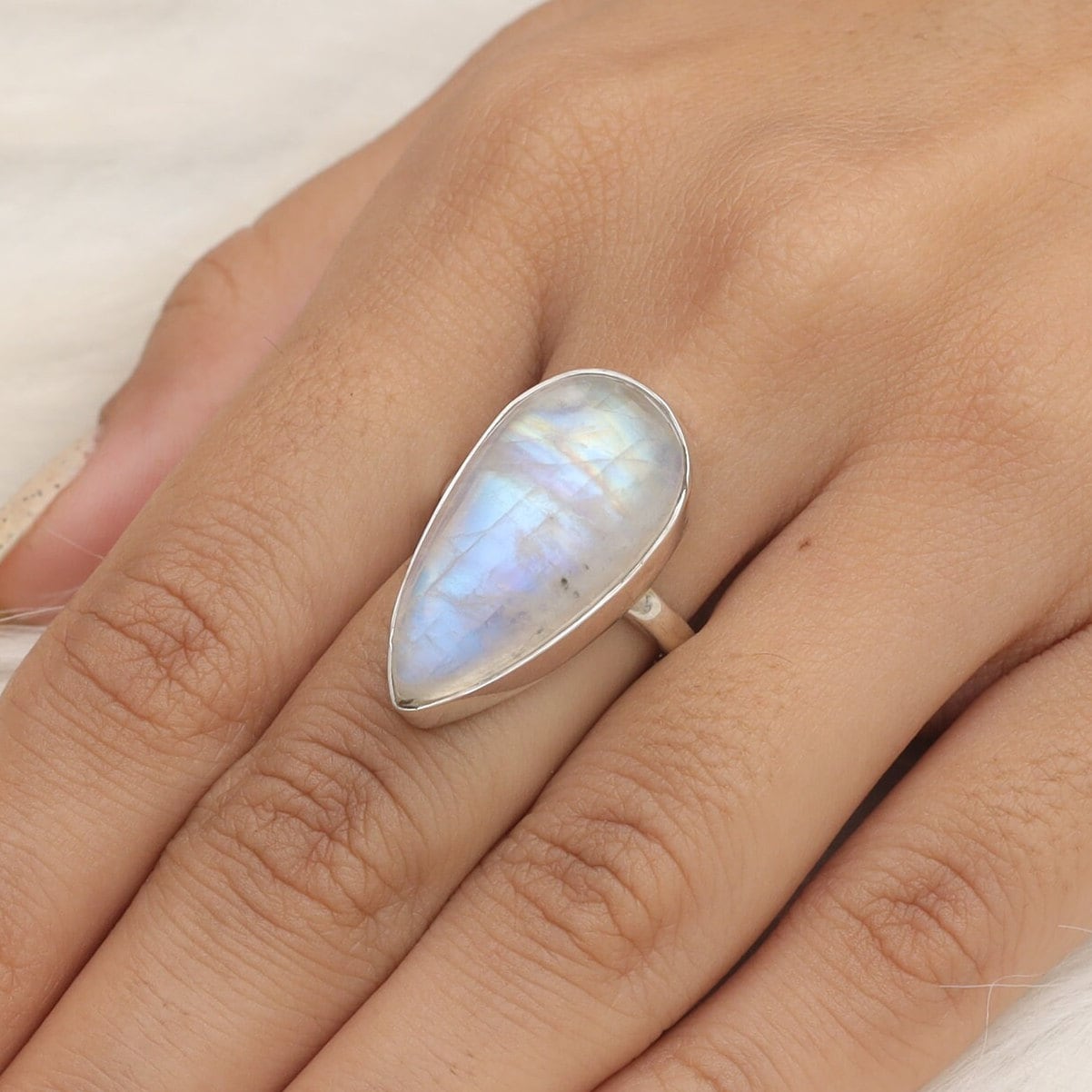 Rainbow Moonstone Sterling Silver Ring