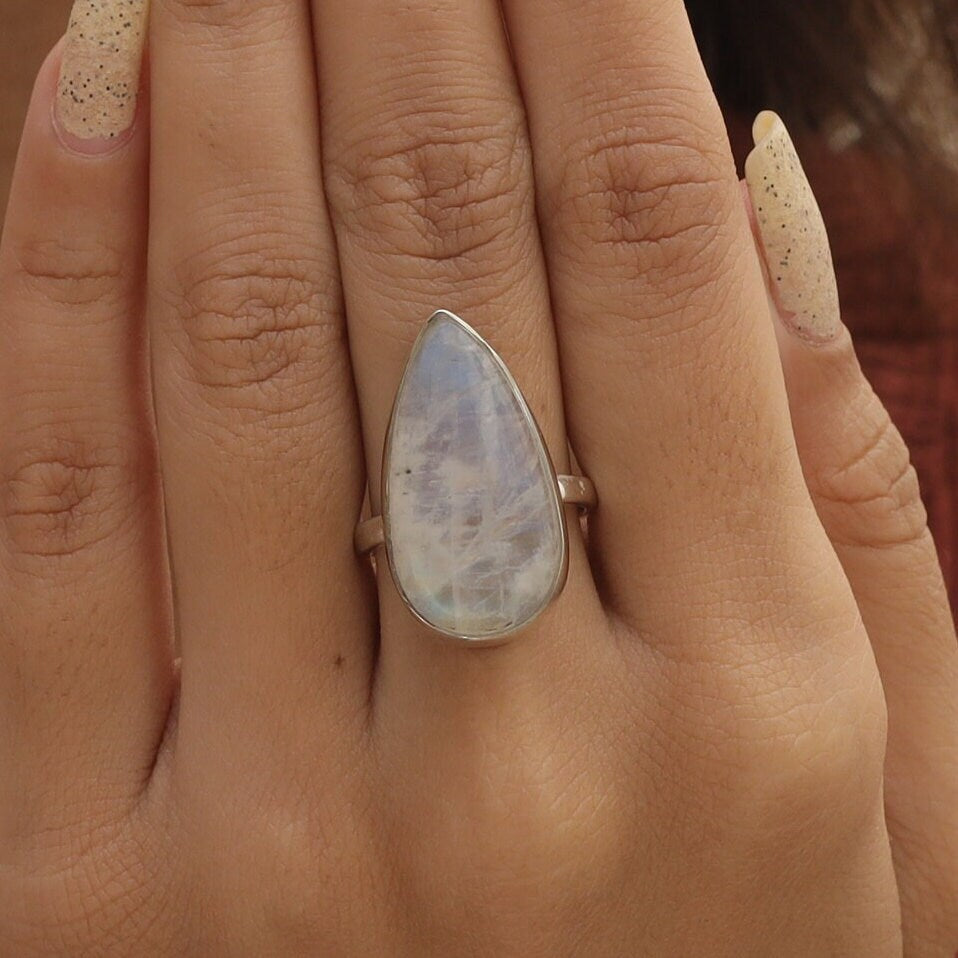 Rainbow Moonstone Sterling Silver Ring