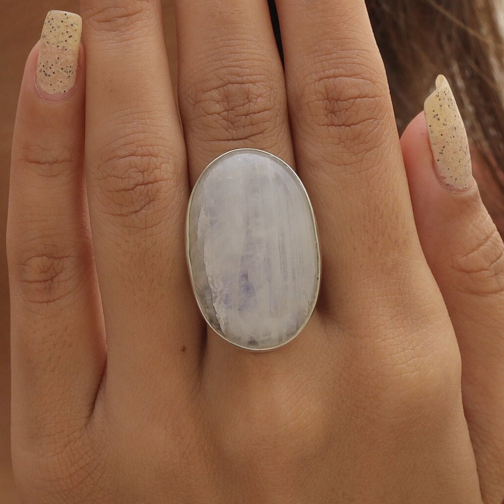 Rainbow Moonstone Sterling Silver Ring