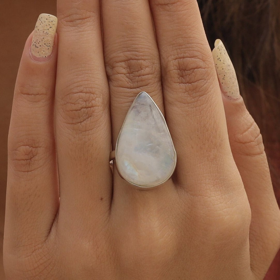 Rainbow Moonstone Sterling Silver Ring