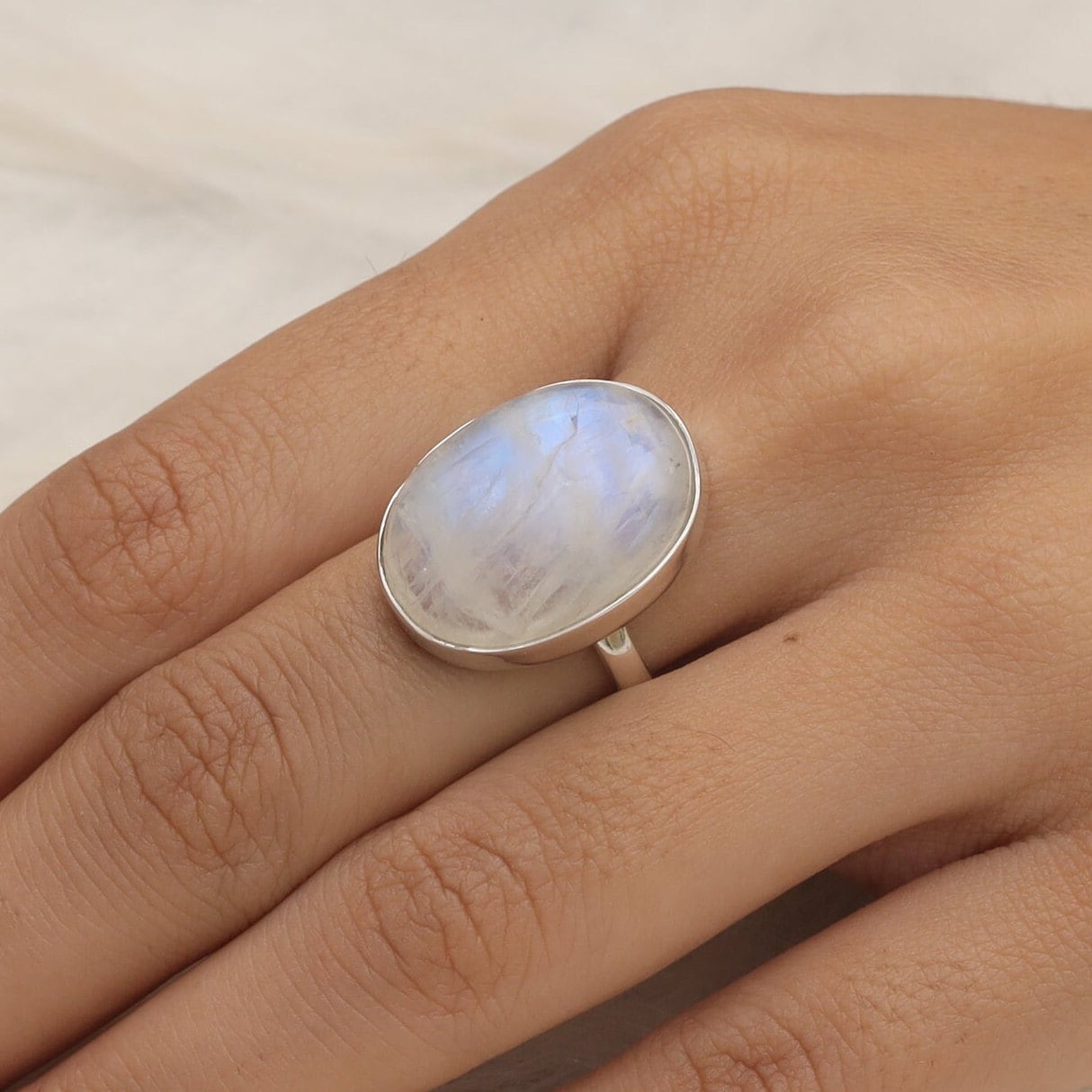 Rainbow Moonstone Sterling Silver Ring