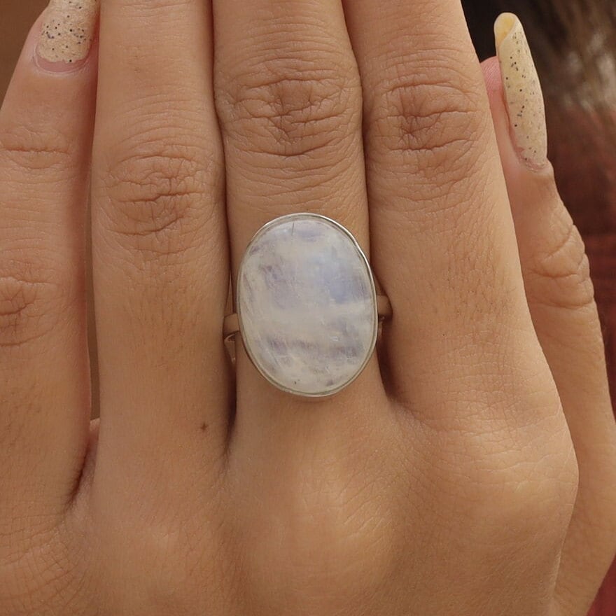 Rainbow Moonstone Sterling Silver Ring