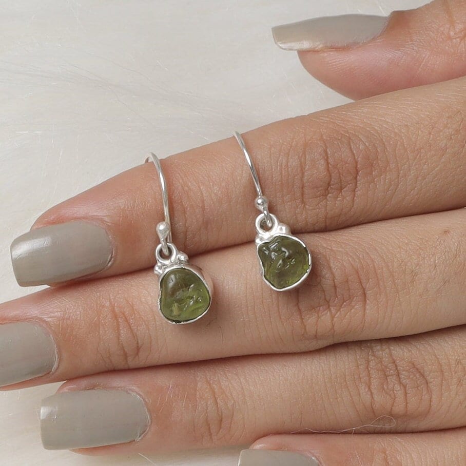 Raw Peridot Sterling Silver Earrings