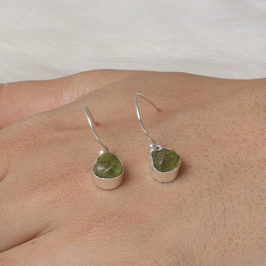 Raw Peridot Sterling Silver Earrings