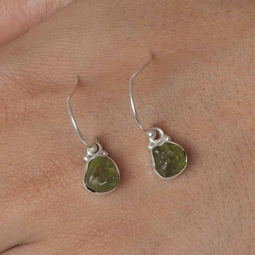 Raw Peridot Sterling Silver Earrings