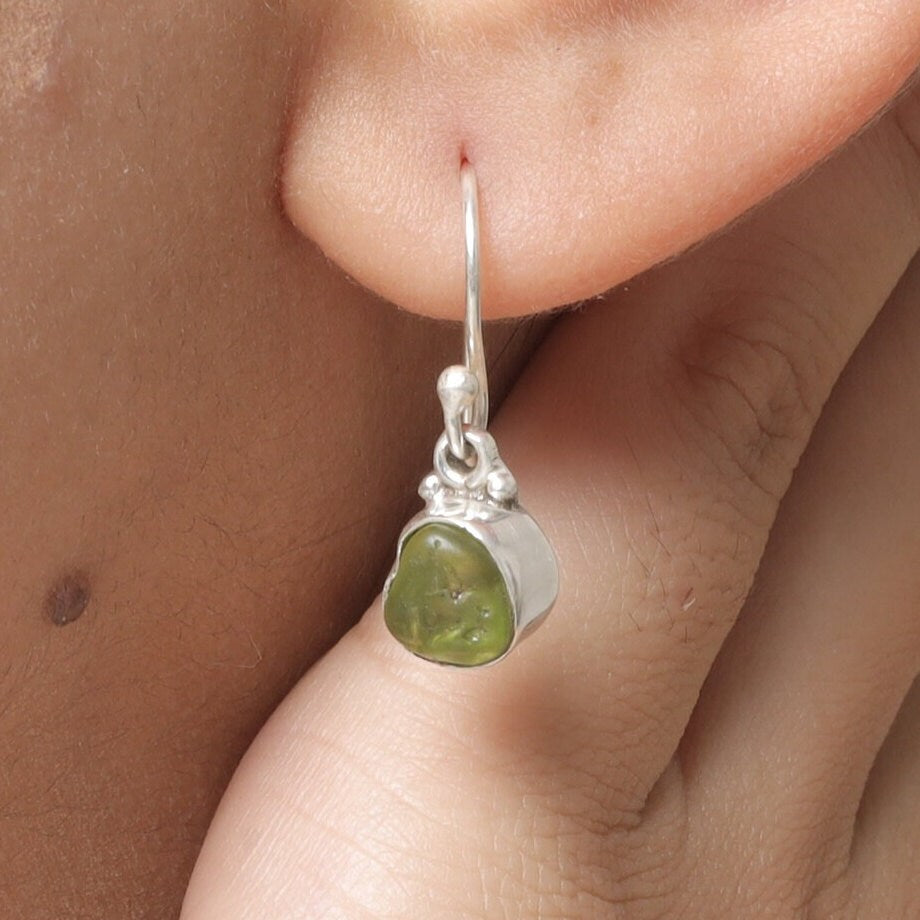 Raw Peridot Sterling Silver Earrings