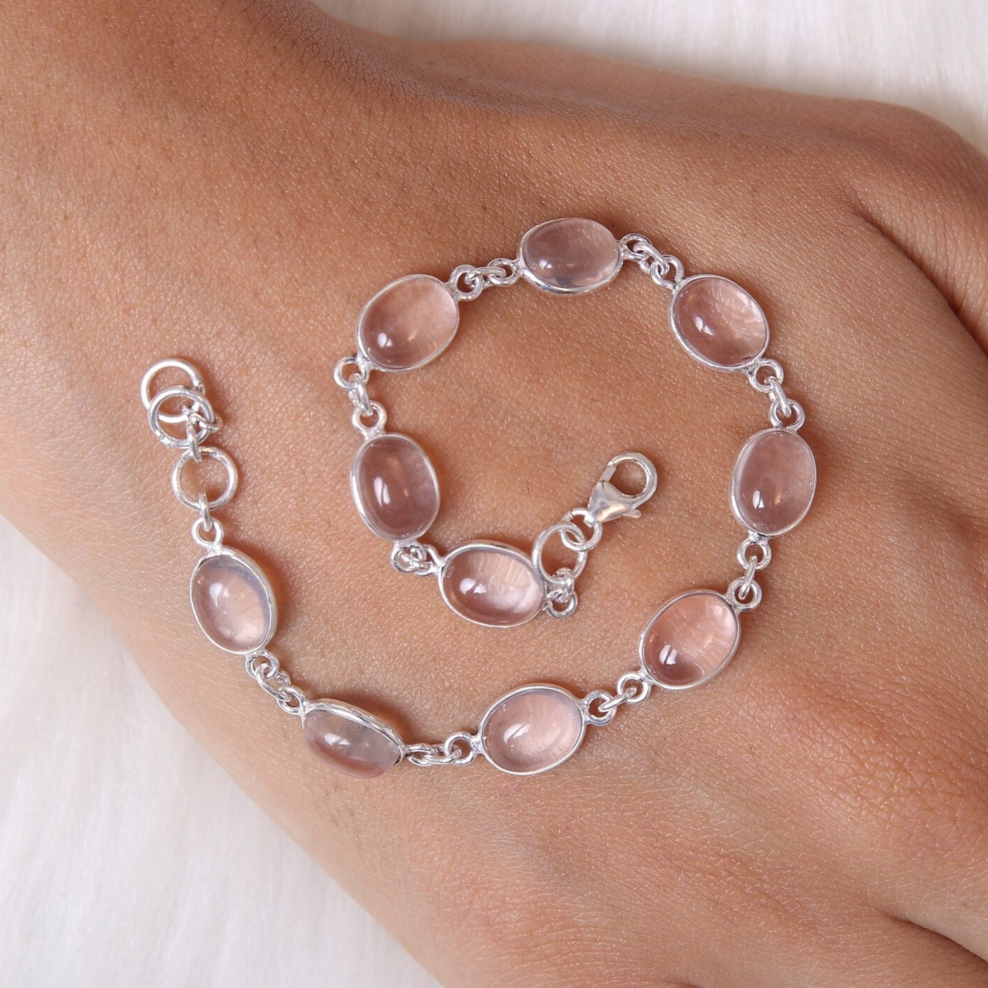 Rose Quartz Sterling Silver Bracelet