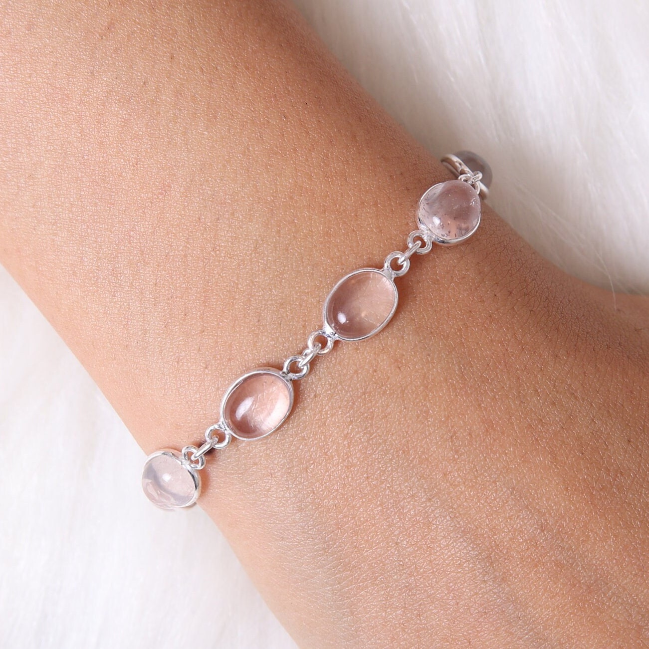 Rose Quartz Sterling Silver Bracelet