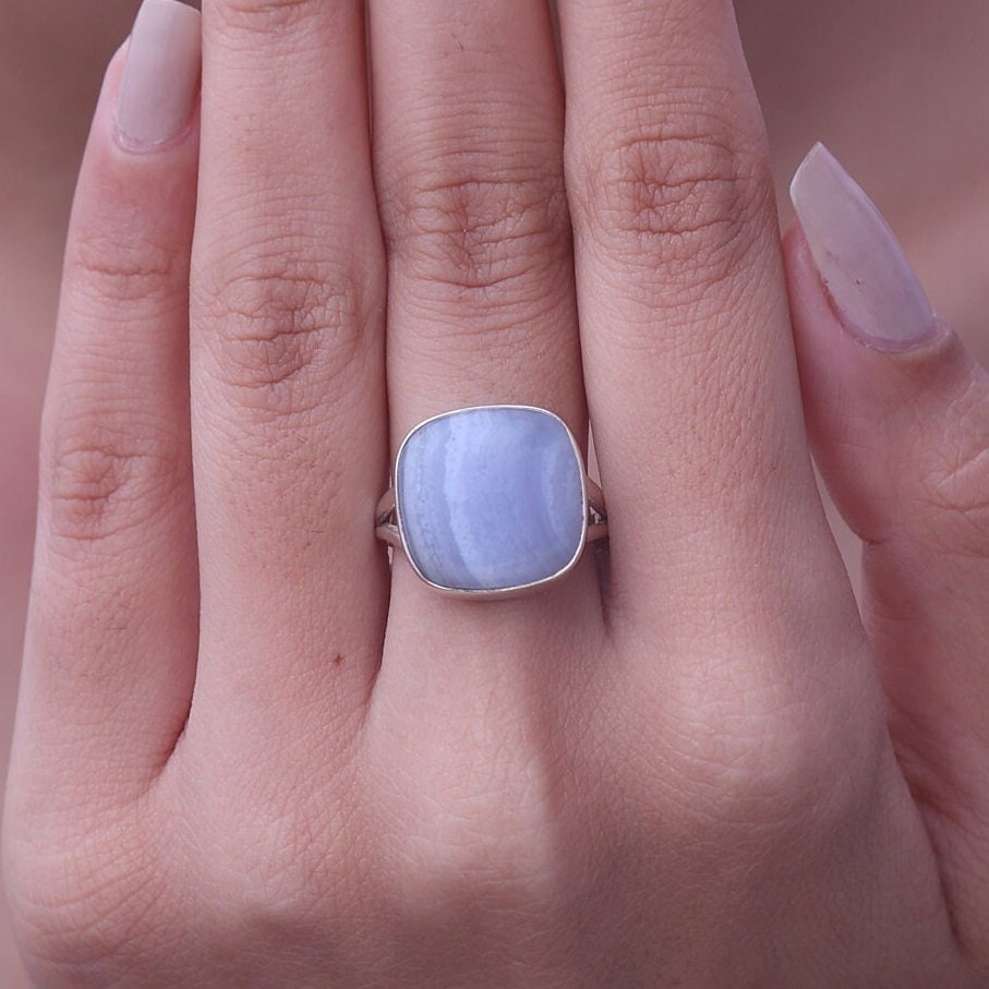 Blue Lace Agate 925 Sterling Silver Ring