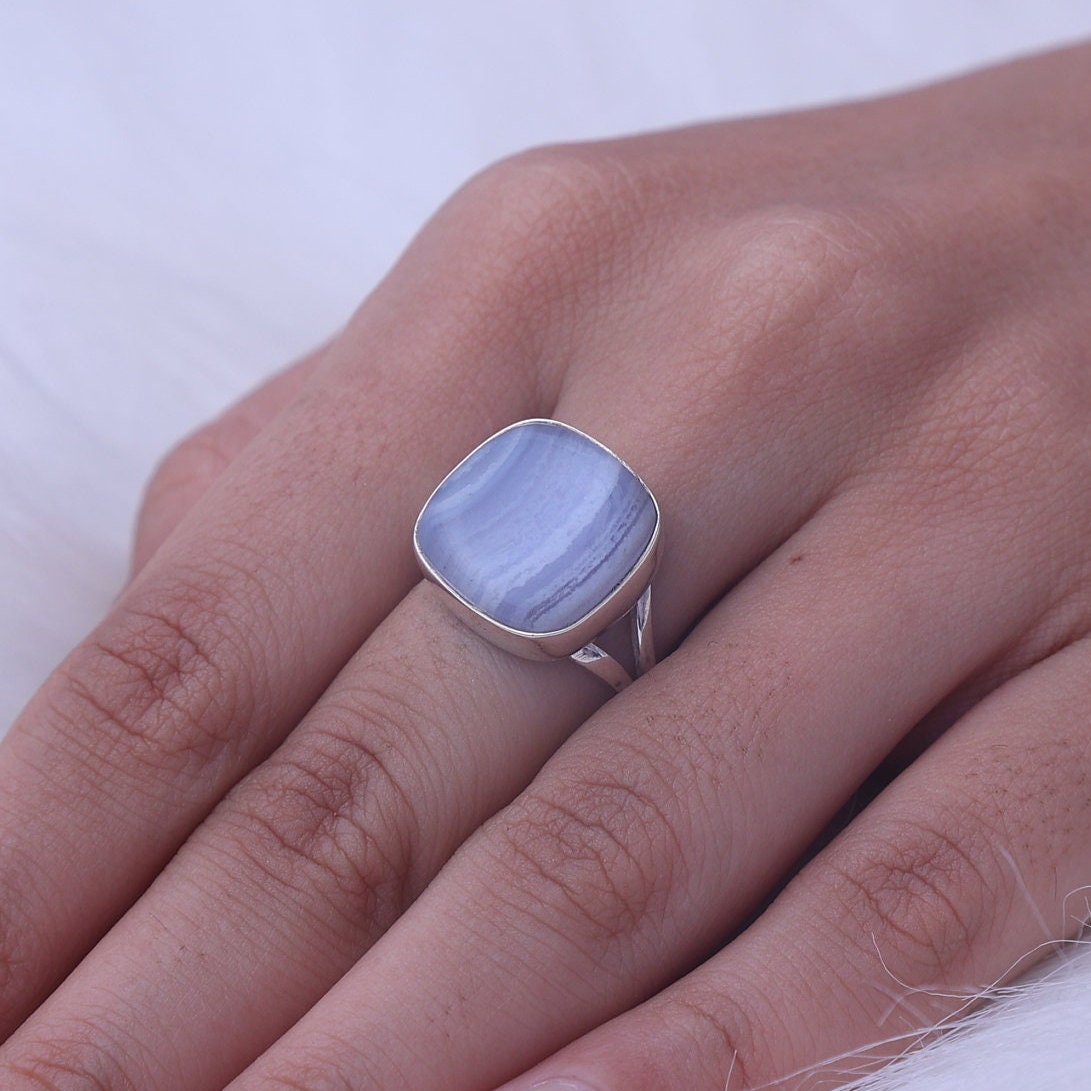 Blue Lace Agate 925 Sterling Silver Ring