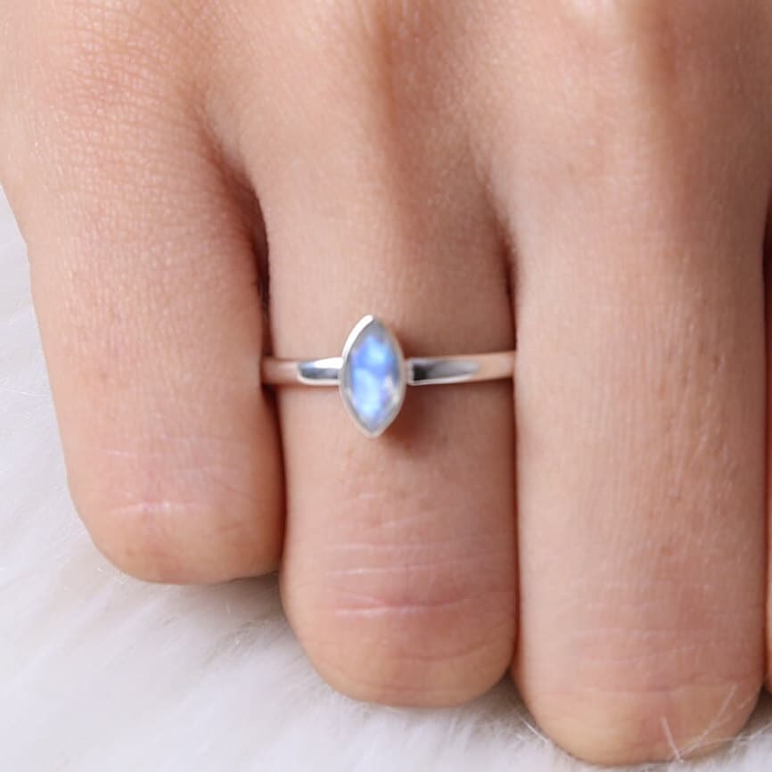 Rainbow Moonstone Sterling Silver Ring