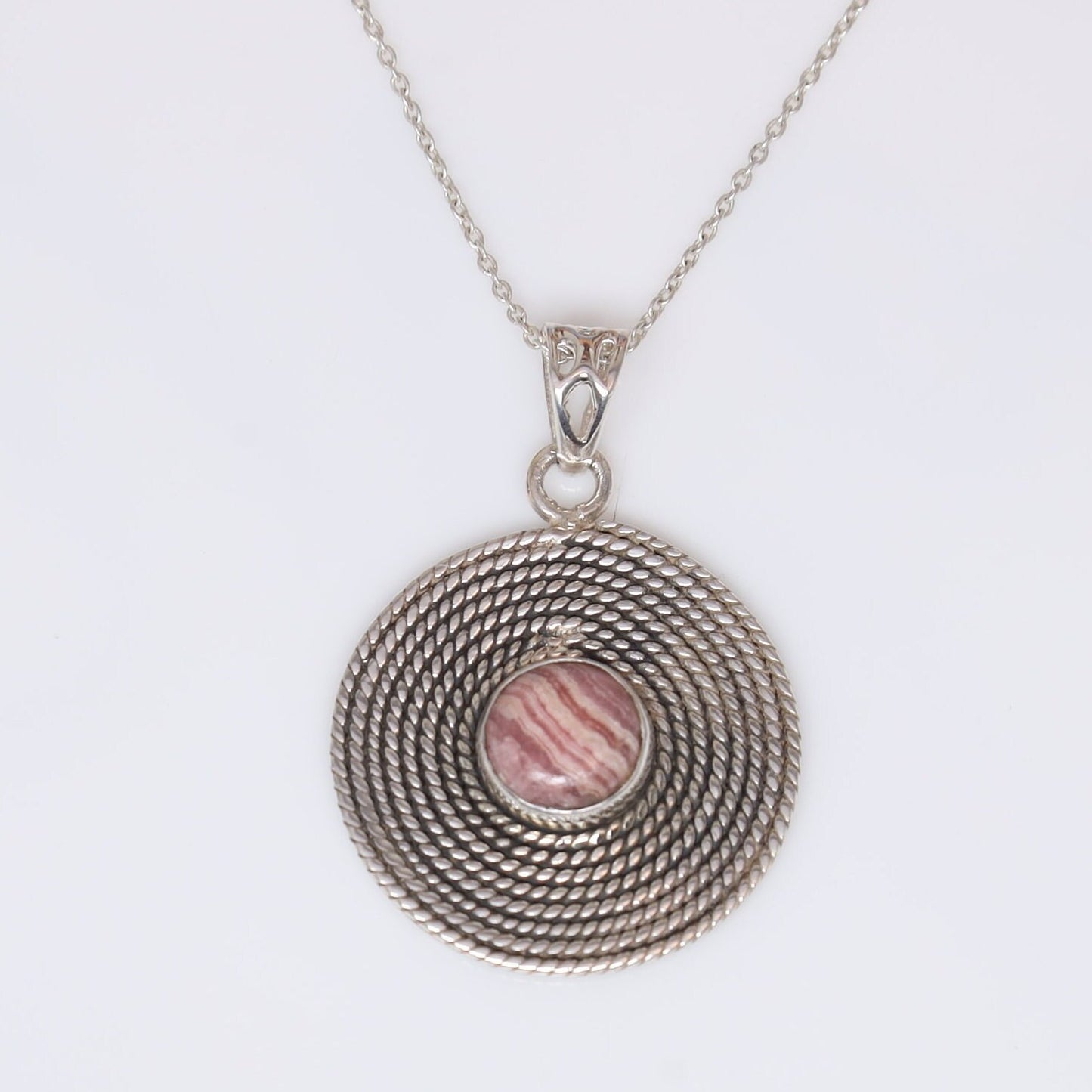 Rhodochrosite Pendant, 925 Sterling Silver Pendant, Round Shape Pendant, Gemstone Necklace, Handmade Women Jewelry, Anniversary Gift for Her