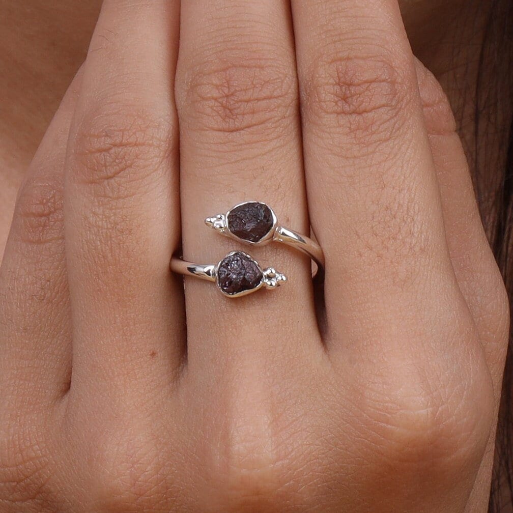 Raw Garnet Sterling Silver Ring