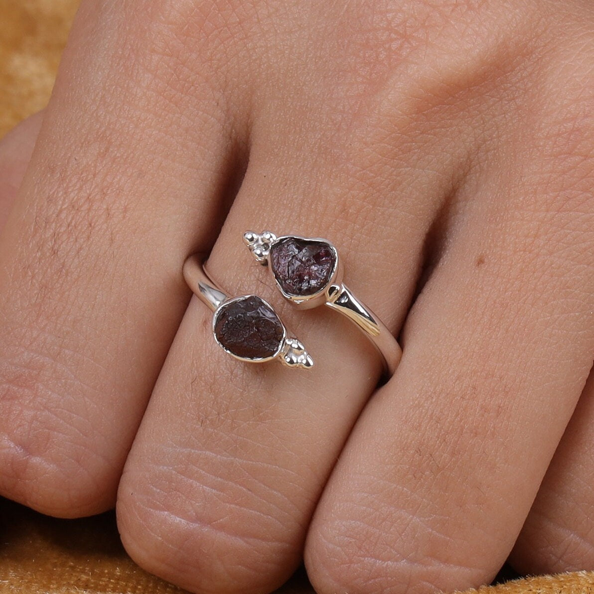 Raw Garnet Sterling Silver Ring