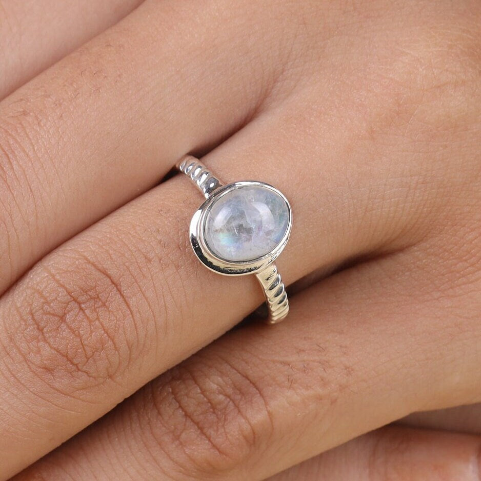 Rainbow Moonstone Sterling Silver Ring