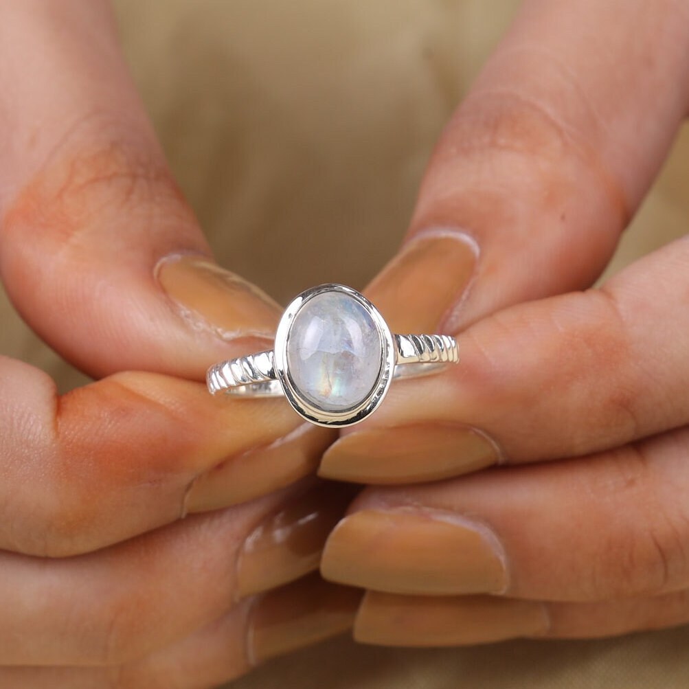 Rainbow Moonstone Sterling Silver Ring