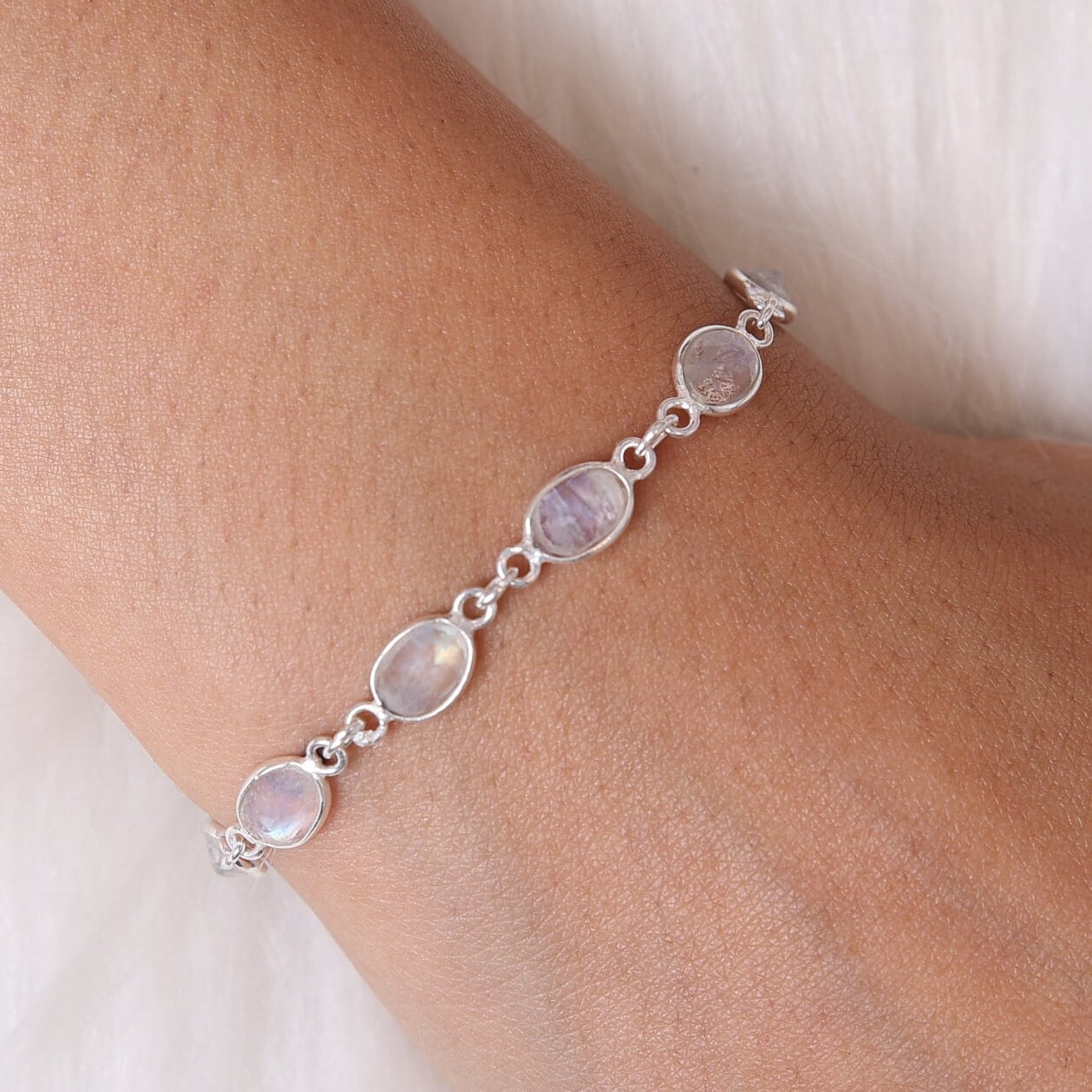 Rainbow Moonstone Sterling Silver Bracelet