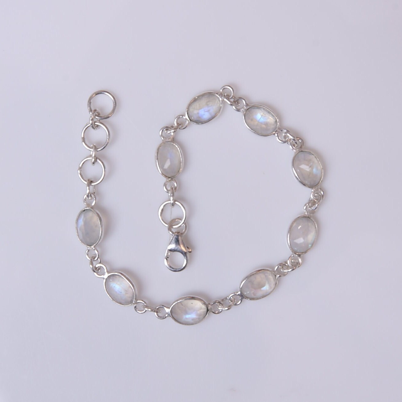 Rainbow Moonstone Sterling Silver Bracelet