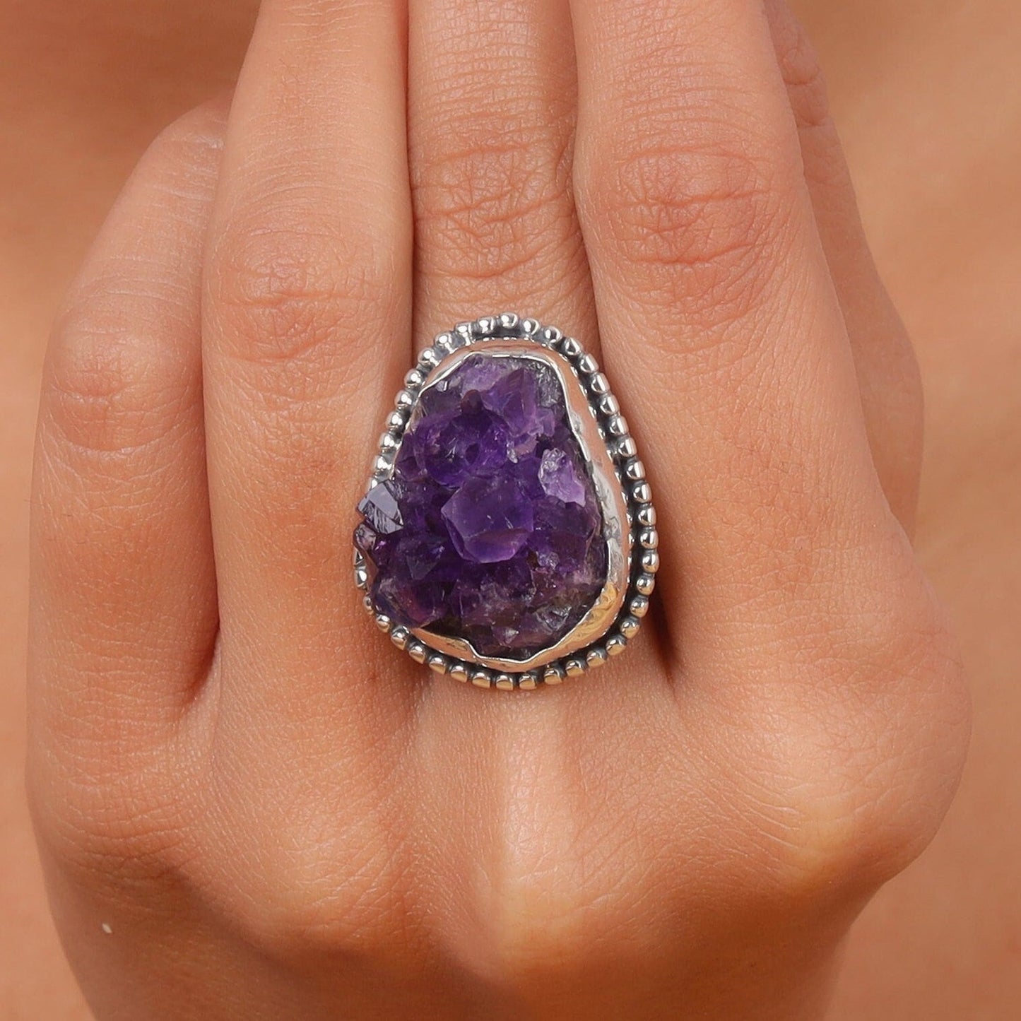 Amethyst Druzy 925 Sterling Silver Ring