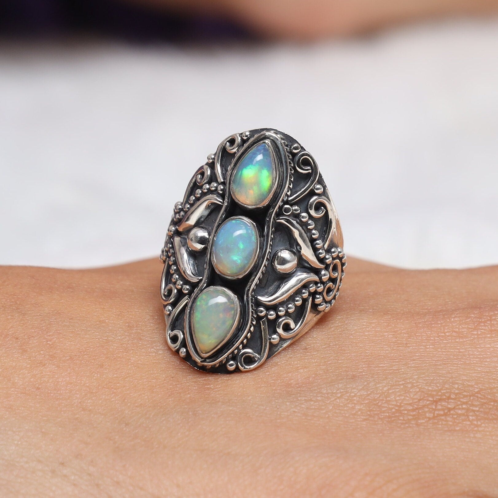 Ethiopian Opal Sterling Silver Ring