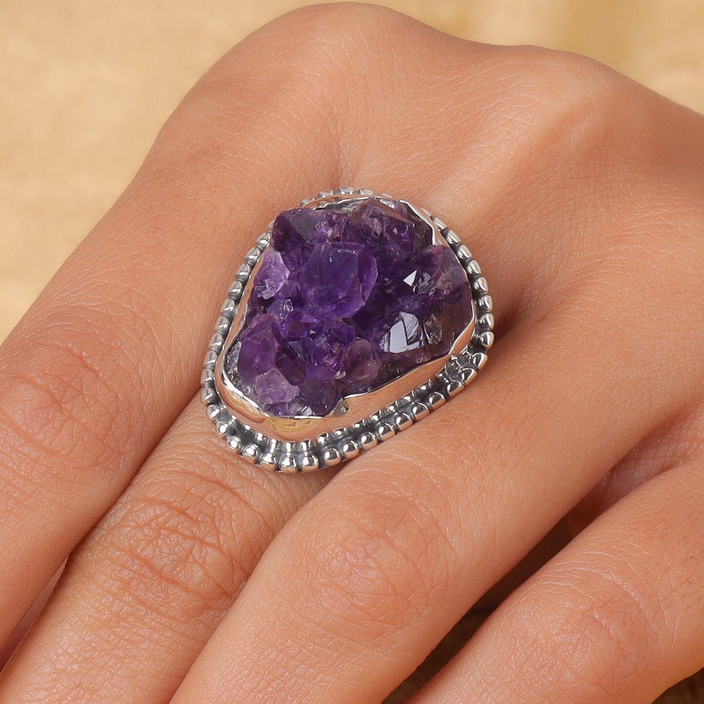 Amethyst Druzy 925 Sterling Silver Ring