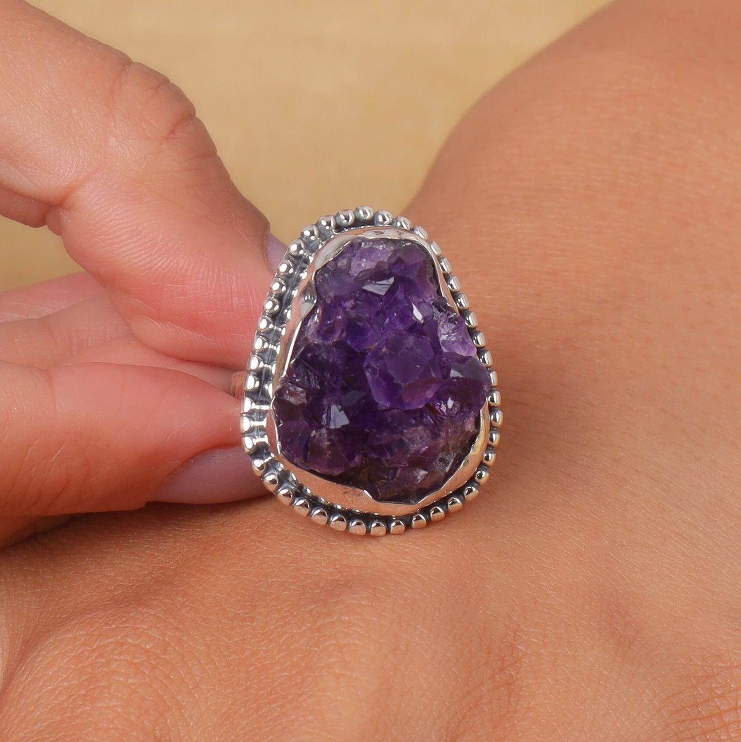 Amethyst Druzy 925 Sterling Silver Ring