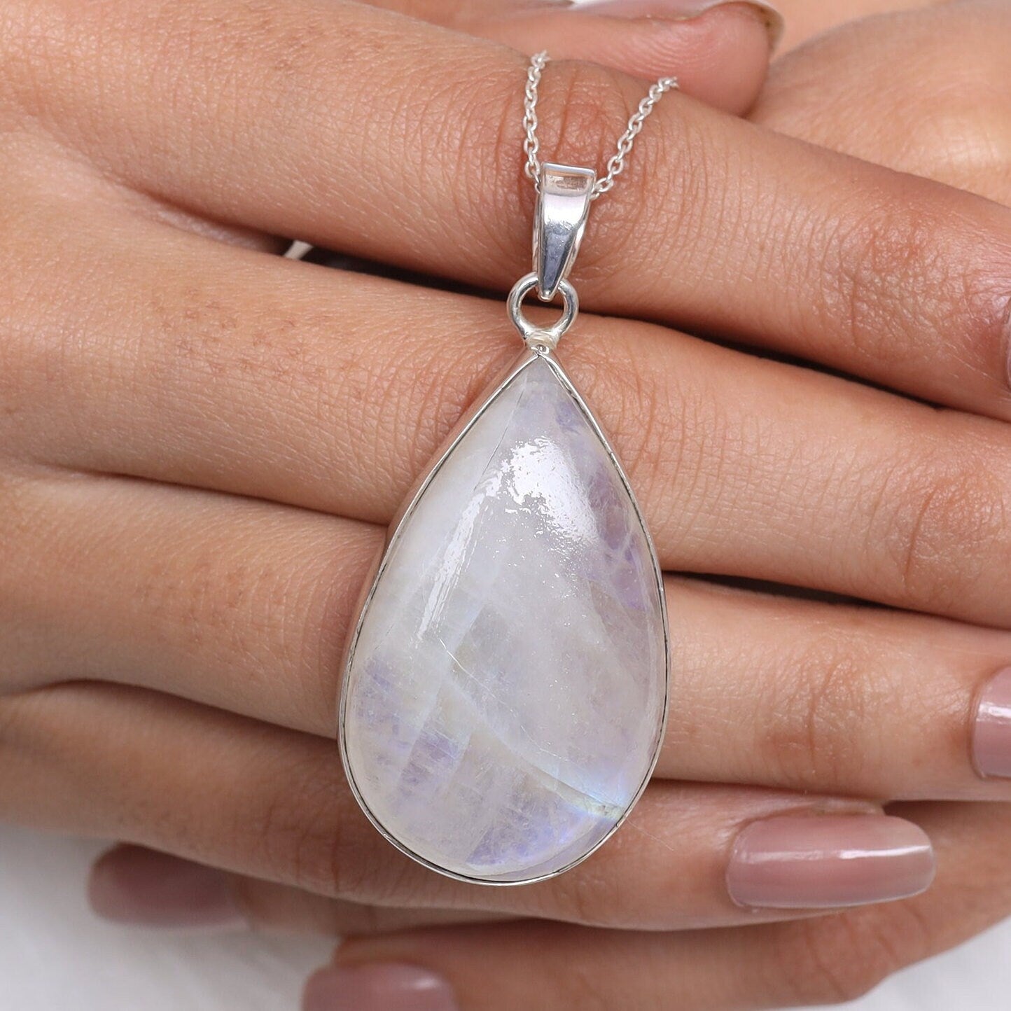 Rainbow Moonstone Sterling Silver Pendant