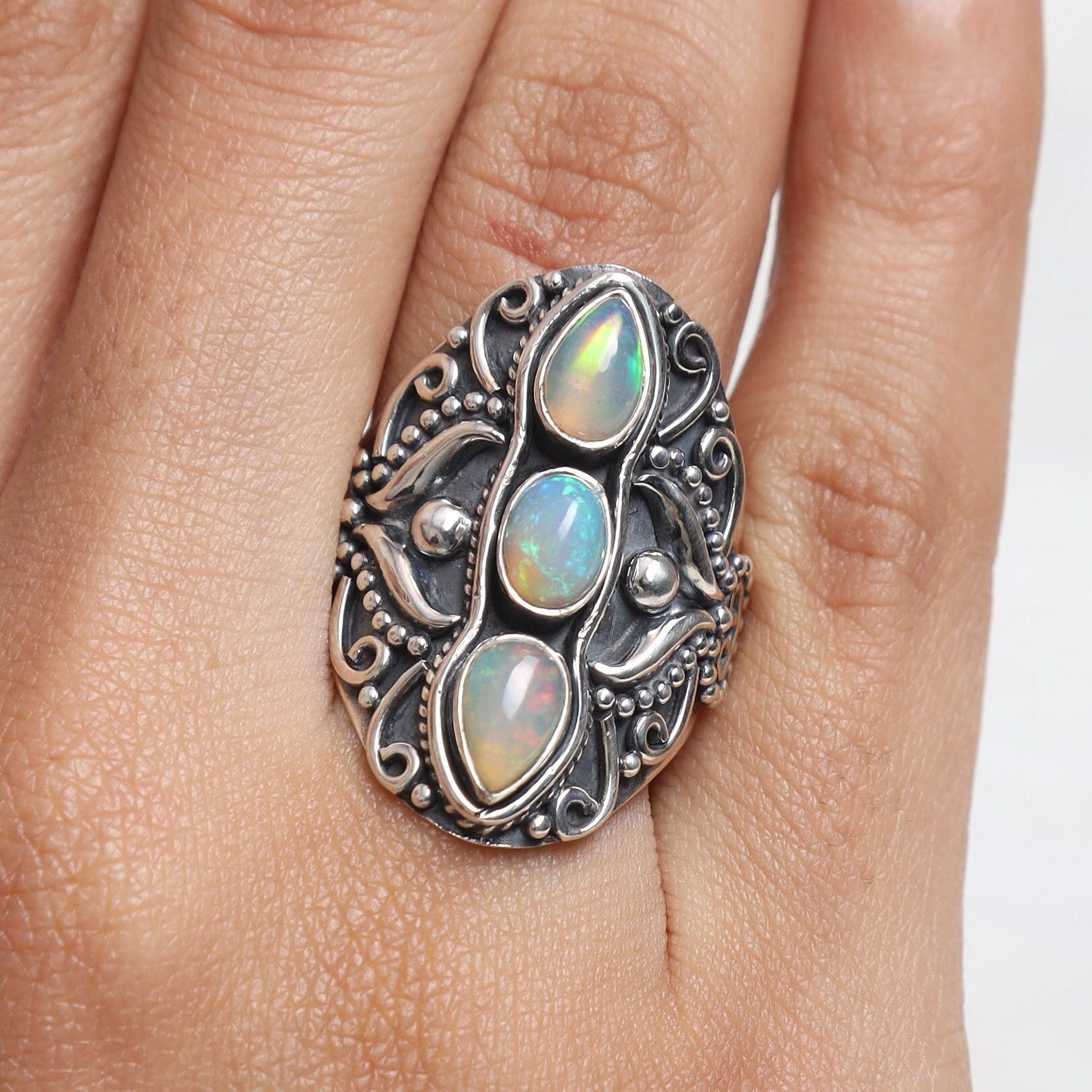 Ethiopian Opal Sterling Silver Ring